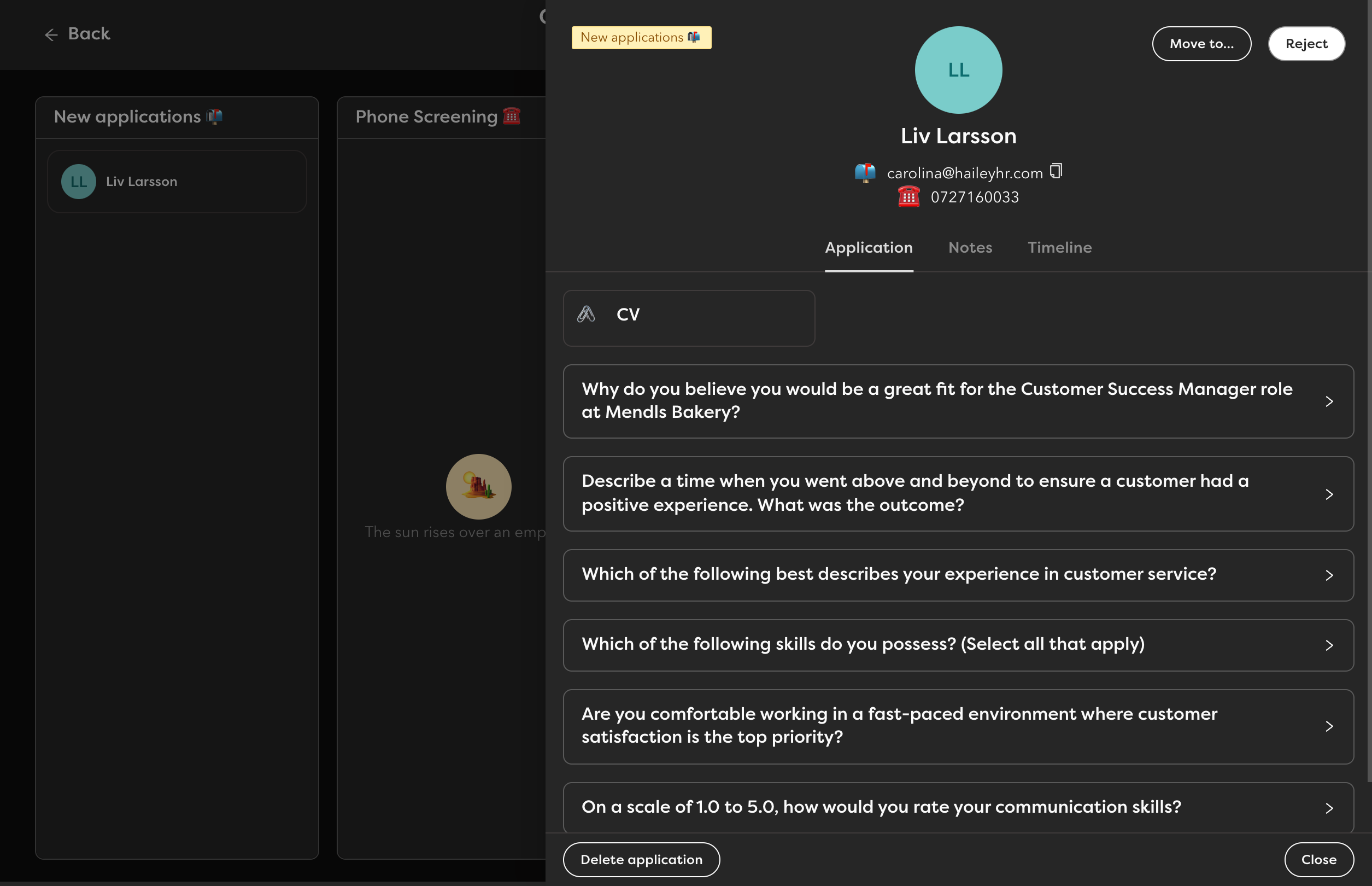 Candidate profile screenshot